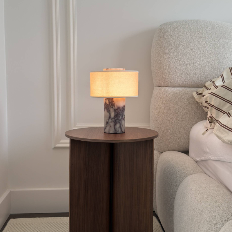 Arden Portable Lamp – Linen & Travertine