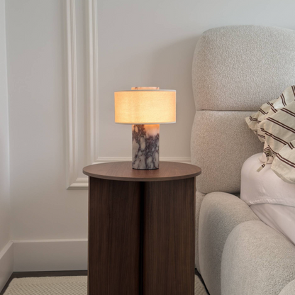 Arden Portable Lamp – Linen & Travertine
