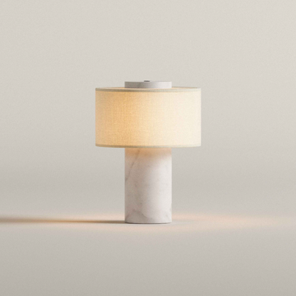 Arden Portable Lamp – Linen & Travertine
