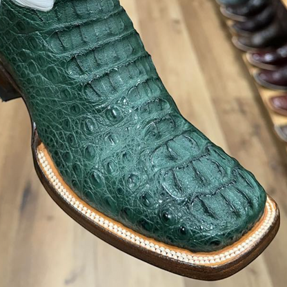 Olive Green Crocodile Leather Handmade Boots
