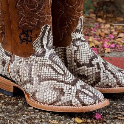 Python Molurus Matte Natural Square Toe Boots