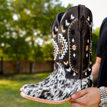 Brown Cowhide Leather Boots - Square Toe
