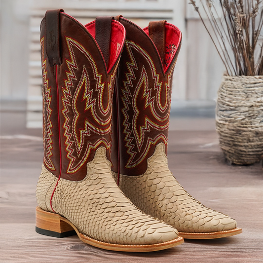 Exotic Python Square-head Boots - Bone