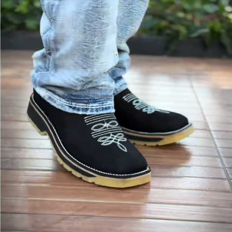 Classic Leather Cowboy Boots-Black