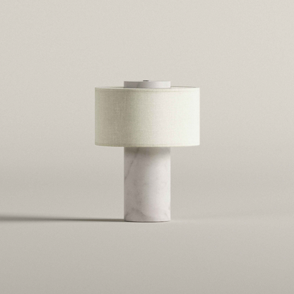 Arden Portable Lamp – Linen & Travertine