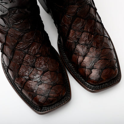 Handcrafted Espresso Pirarucu Boots - Square Toe