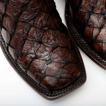 Handcrafted Espresso Pirarucu Boots - Square Toe