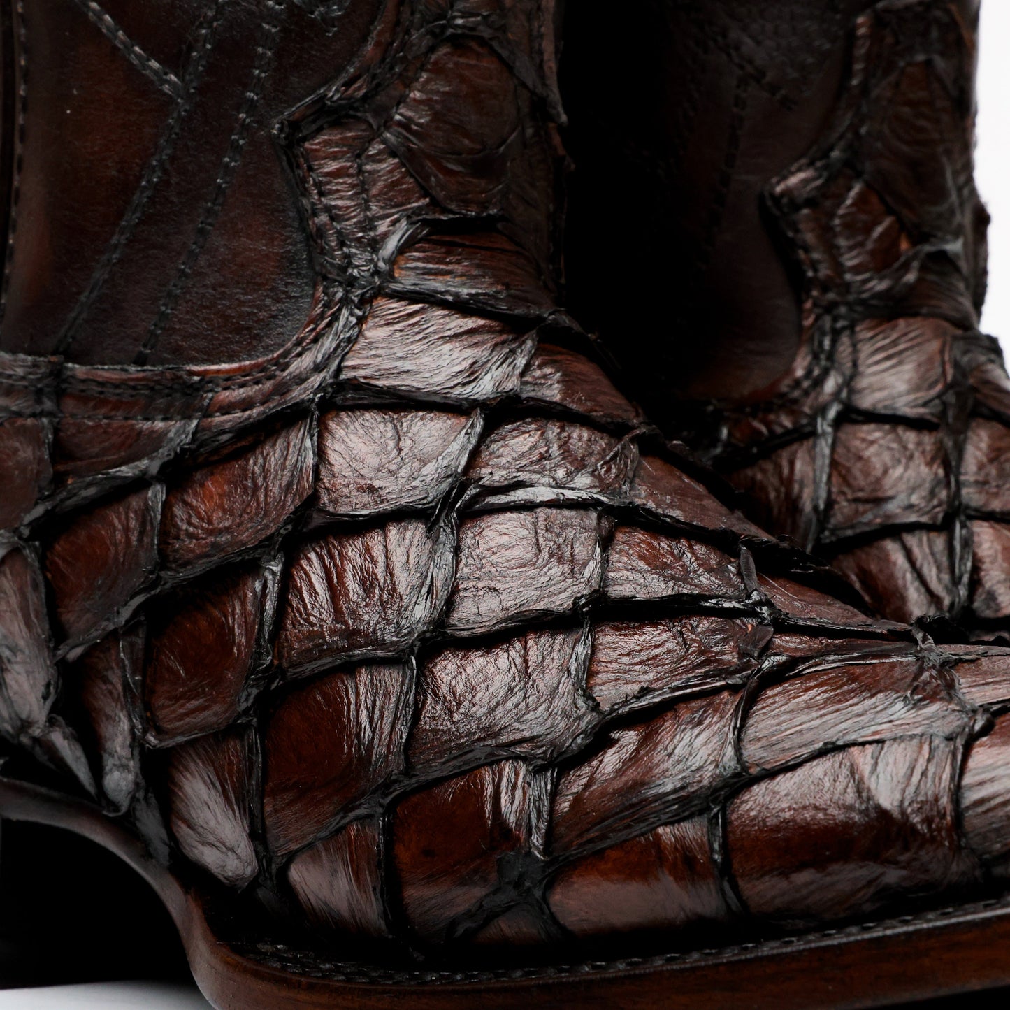 Handcrafted Espresso Pirarucu Boots - Square Toe