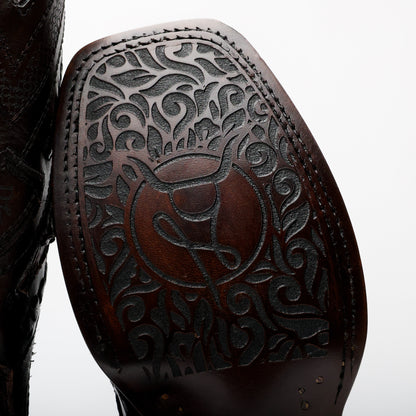 Handcrafted Espresso Pirarucu Boots - Square Toe