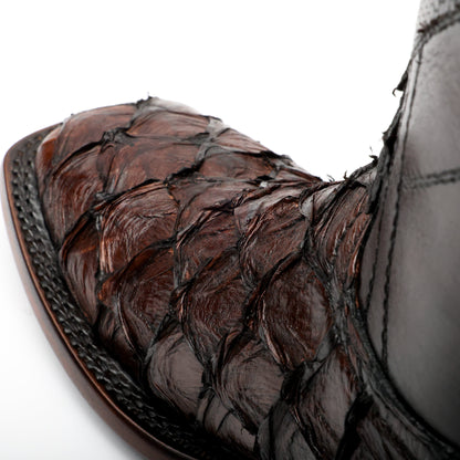 Handcrafted Espresso Pirarucu Boots - Square Toe