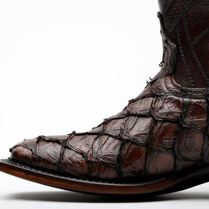 Handcrafted Espresso Pirarucu Boots - Square Toe