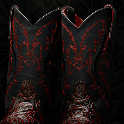 Black Cherry Hand-Tooled Leather Boots With 3D Lightweight Sole - Composite Toe