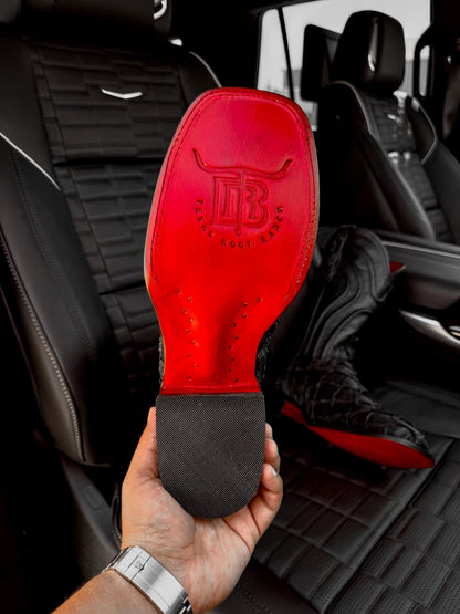 Matte Black Jumbo Pirarucu Leather Boots - Square Toe