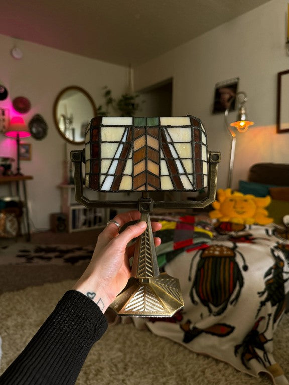 Lampe Chauffe-Plat en Vitrail Vintage