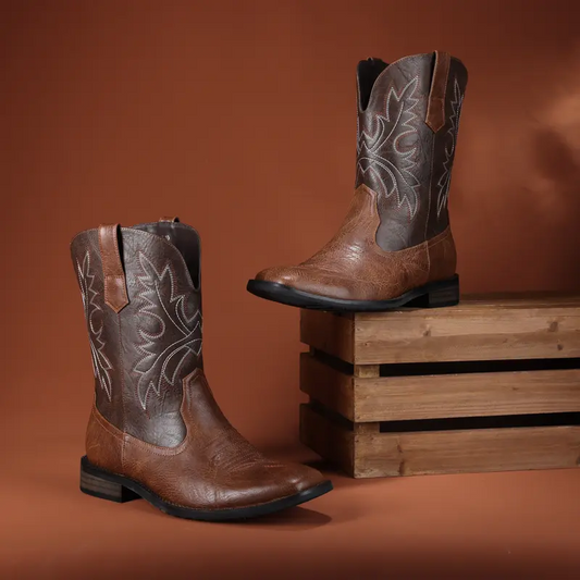 Embroidered Anti-slip Men's Cowboy Boots