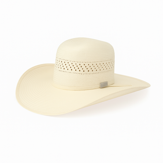 Beige Straw Cowboy Hat with Ventilated Crown