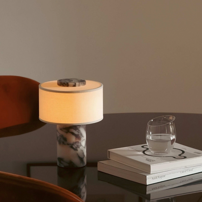 Arden Portable Lamp – Linen & Travertine