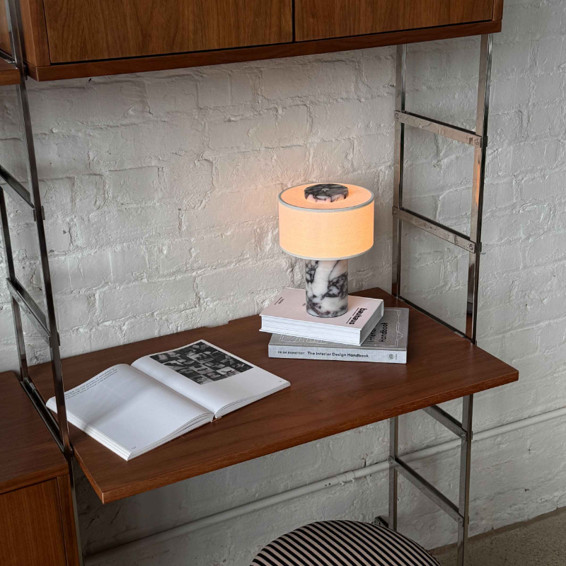 Arden Portable Lamp – Linen & Travertine