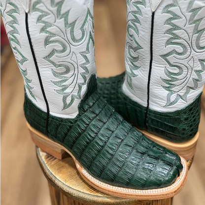 Olive Green Crocodile Leather Handmade Boots