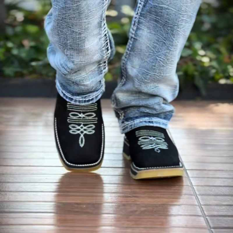 Classic Leather Cowboy Boots-Black