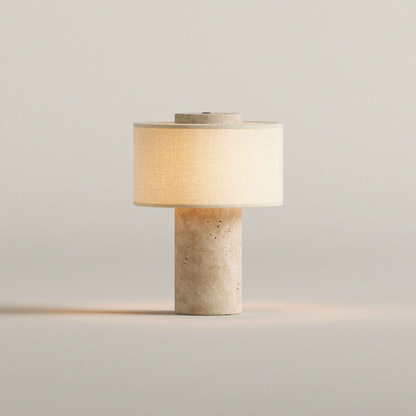 Arden Portable Lamp – Linen & Travertine