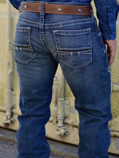 Attrendy Men’s Rocker Stretch Straight Jeans – Deep Indigo