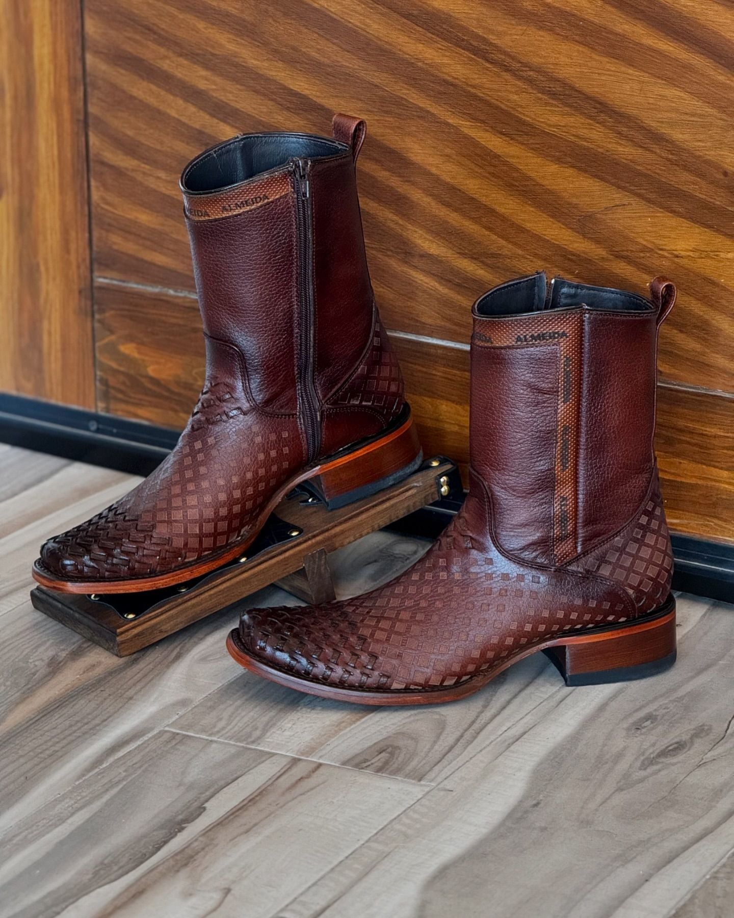 Zip Denim Round Toe Boots
