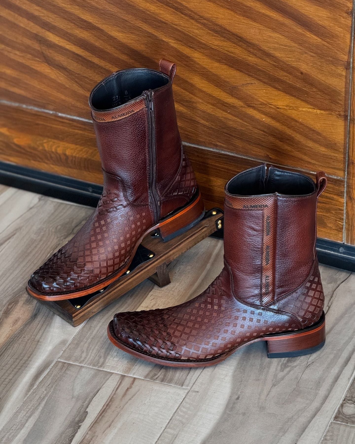 Zip Denim Round Toe Boots