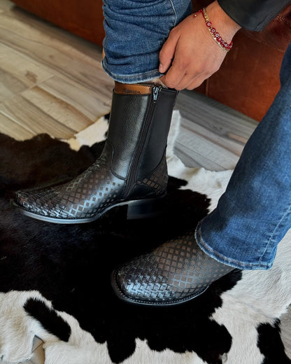 Zip Denim Round Toe Boots