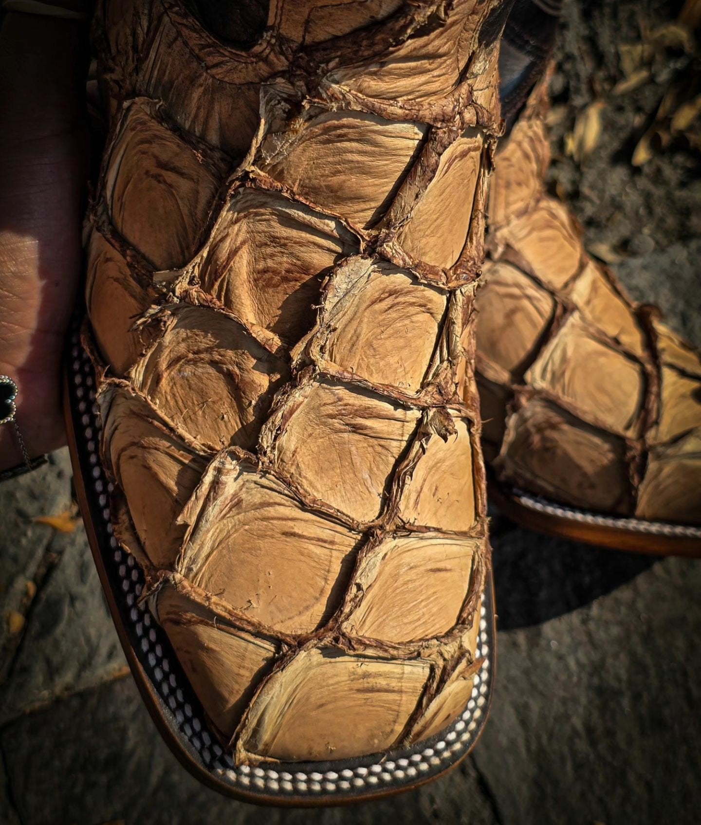 Men's Vintage Yellow Pirarucu Boots-Square Head