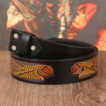 Western Eagle Embossed Belt Without Buckle 1.5" Wide With Snaps