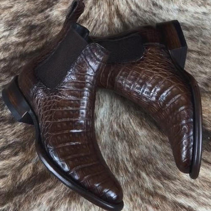 Handmade Leather Crocodile Print Boots