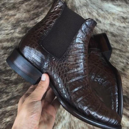 Handmade Leather Crocodile Print Boots