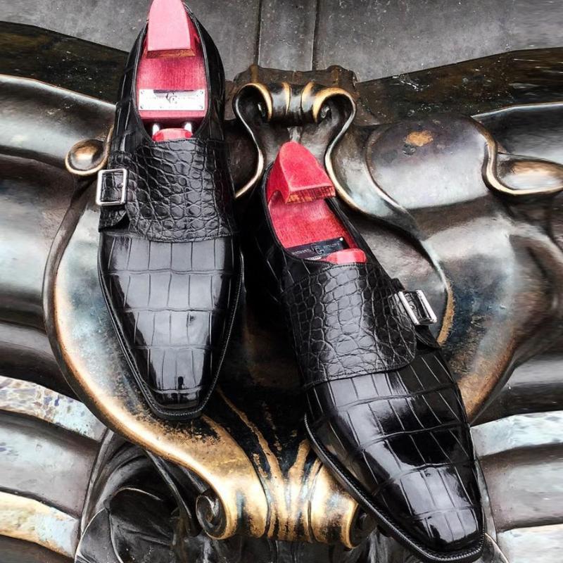 Elegant Crocodile Leather Monk Strap Shoes