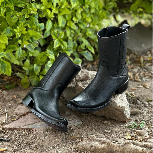 Elegant Handcrafted Black Leather Boots