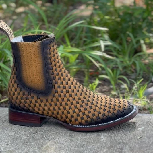 Basket Weave | Men's Square Toe Western Boots - Yellow