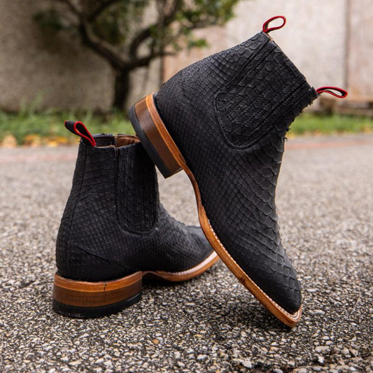 Midsize Jumbo Python Black Square Toe Ankle Boot